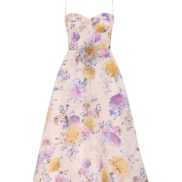 Zimmermann Dresses & Skirts - Zimmermann Luna Ruffle Midi Dress Cream Dahlia Floral Bustier A-Line Dress